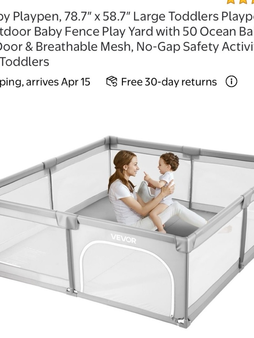 VEVOR Gray Play Yard Playpen